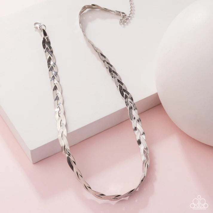 Bewildering Braid - Silver Braided Chain Necklace April 2025 Life of the Party Paparazzi N2957