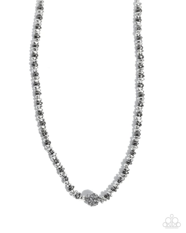 Paparazzi Bossy Bling Silver & Gunmetal Pebble Bead Hematite Rhinestone Ornament Necklace N2777