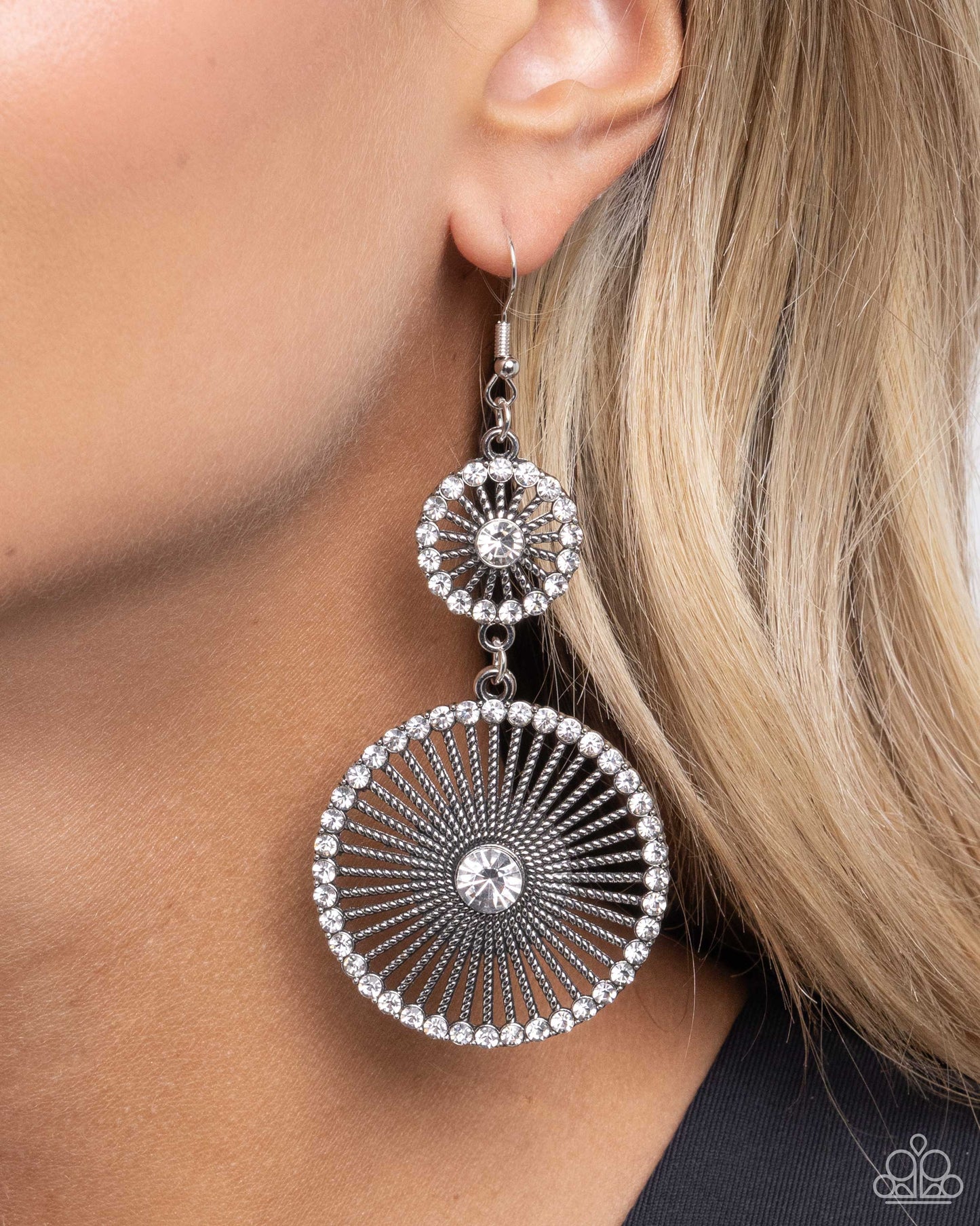 Paparazzi Bring Down the WHEELHOUSE - White Rhinestone Earring E1347