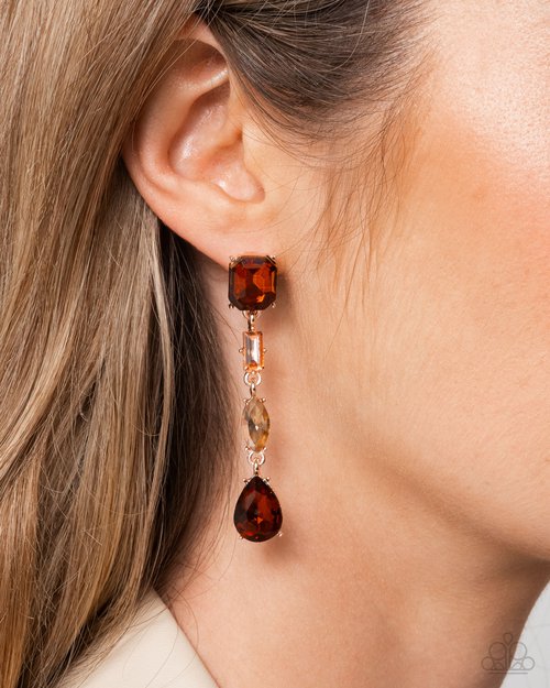 Cascading Class Brown Topaz, Light Peach, Tea & Light Topez Gem Post Earring Paparazzi E2384