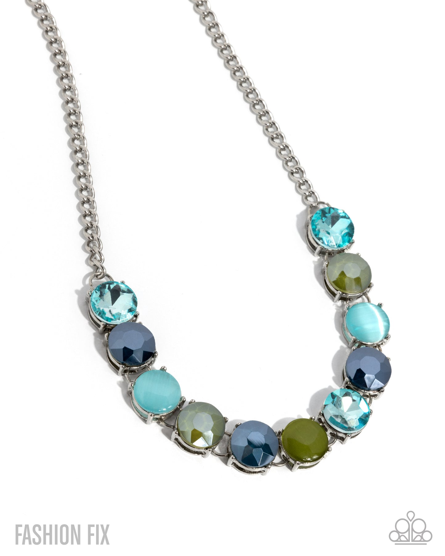 Paparazzi Cool, Calm, And Couture - Green Blue Gem Silver Necklace Glimpses Of Malibu Fashion Fix February 2026