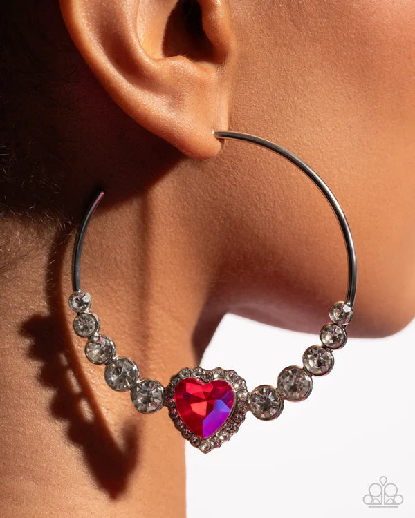 Paparazzi Courting Confidence Pink Heart Gem White Rhinestone Hoop Earring July 2026 Life Of The Party Exclusive