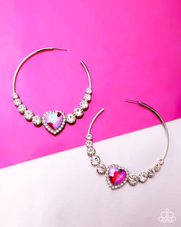 Paparazzi Courting Confidence Pink Heart Gem White Rhinestone Hoop Earring July 2026 Life Of The Party Exclusive