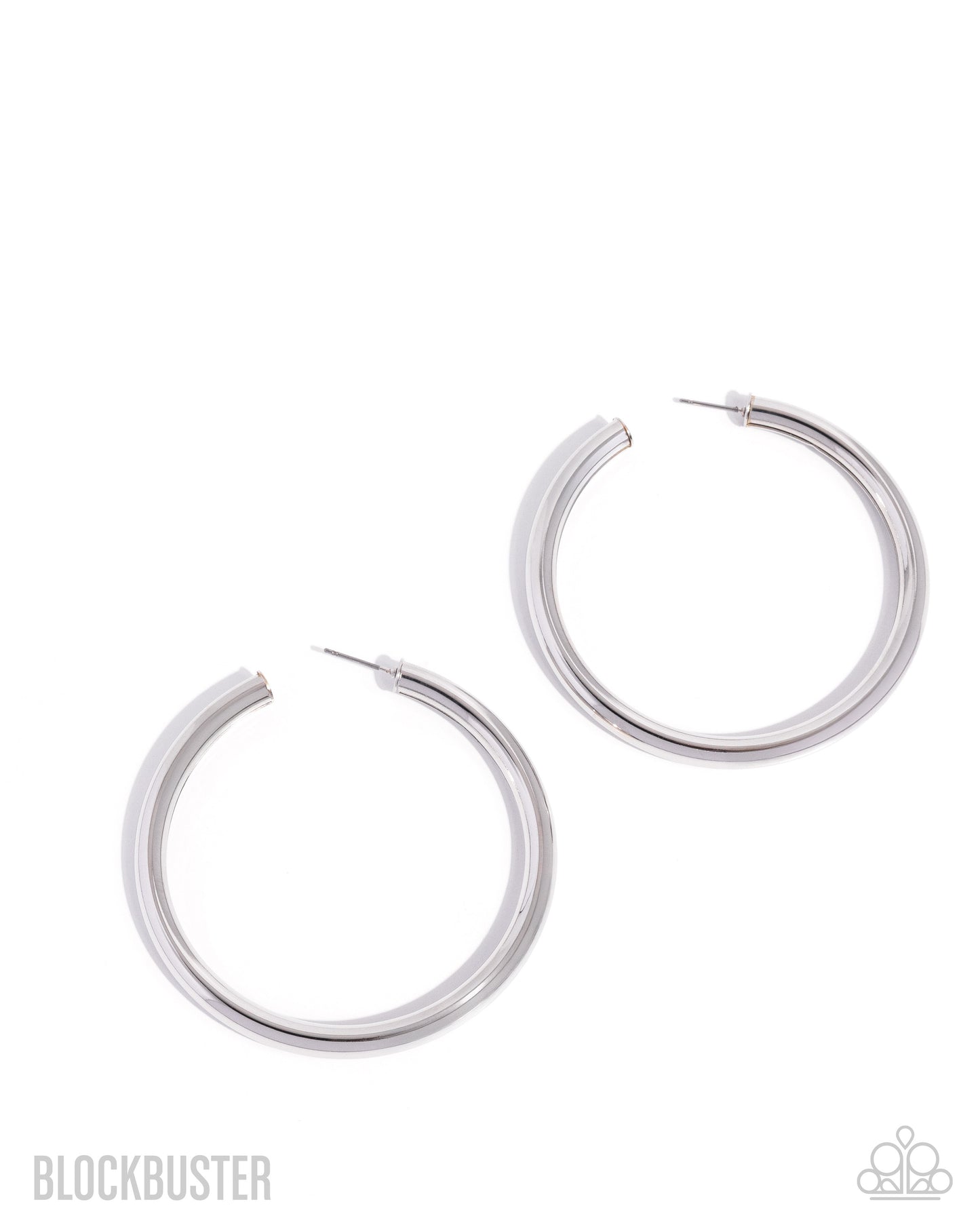 Curve Ball - Silver Blockbuster 2 1/4 Inch Hoop Earring Paparazzi