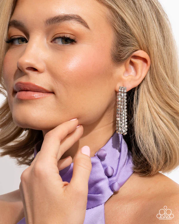 Paparazzi Delicate Daydream - White Rhinestone Silver Earring July 2026 Life Of The Party