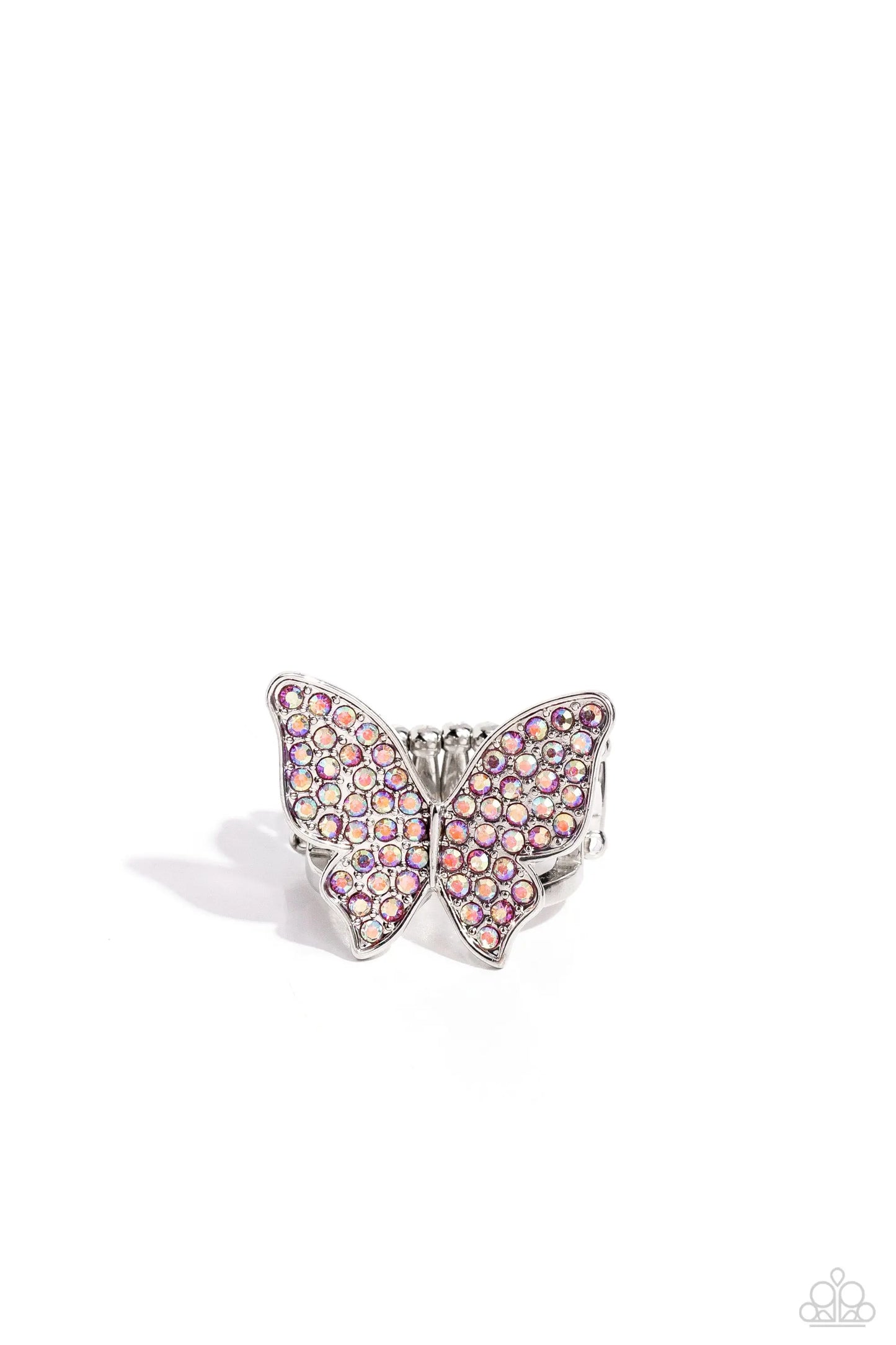 High Time Pink Iridescent Rhinestone Butterfly Ring Paparazzi R0568