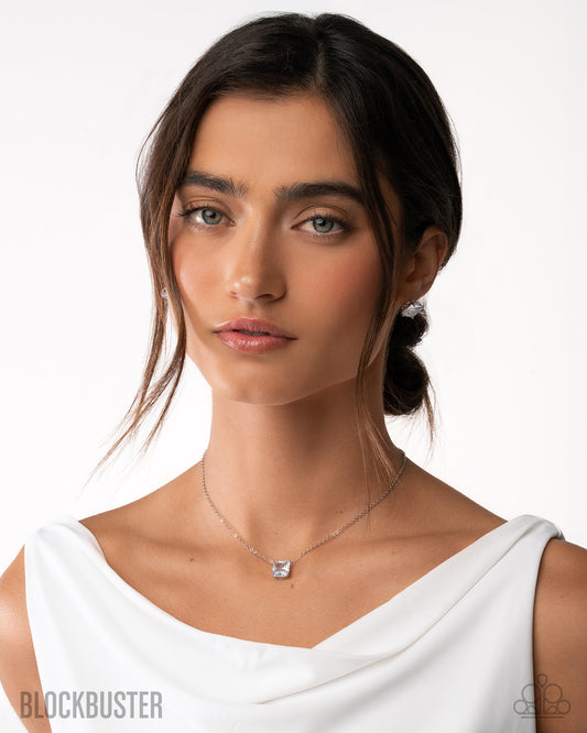 Enjoy The Glow - White Princess Cut Gem Blockbuster Necklace Paparazzi