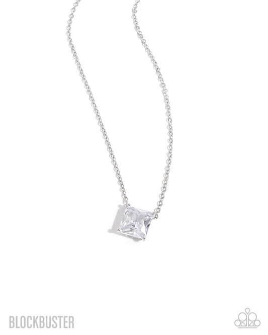 Enjoy The Glow - White Princess Cut Gem Blockbuster Necklace Paparazzi