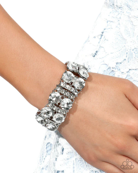 Exact Elegance - White Stretch Bracelet Life Of The Party October 2025 Paparazzi