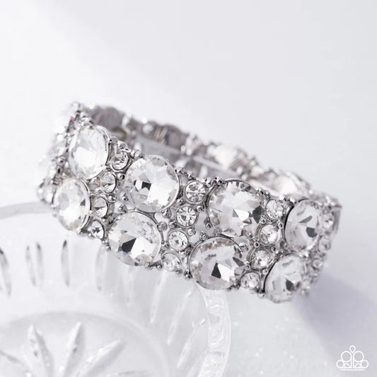 Exact Elegance - White Stretch Bracelet Life Of The Party October 2025 Paparazzi