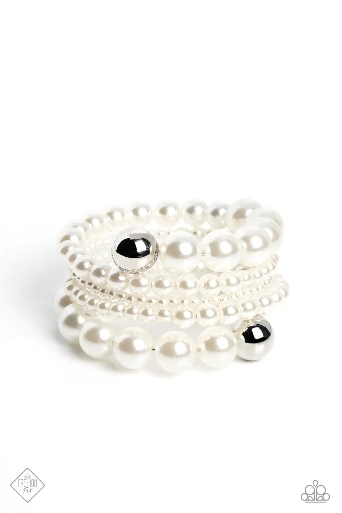 Pleasing Piroutte White Pearl Coil Bracelet 5th Avenue Fashion Fix April 2023 Paparazzi B1240