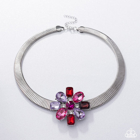 Forward Florals - Multicolored Pink, Purple Gem Necklace Life Of The Party October 2025 Paparazzi