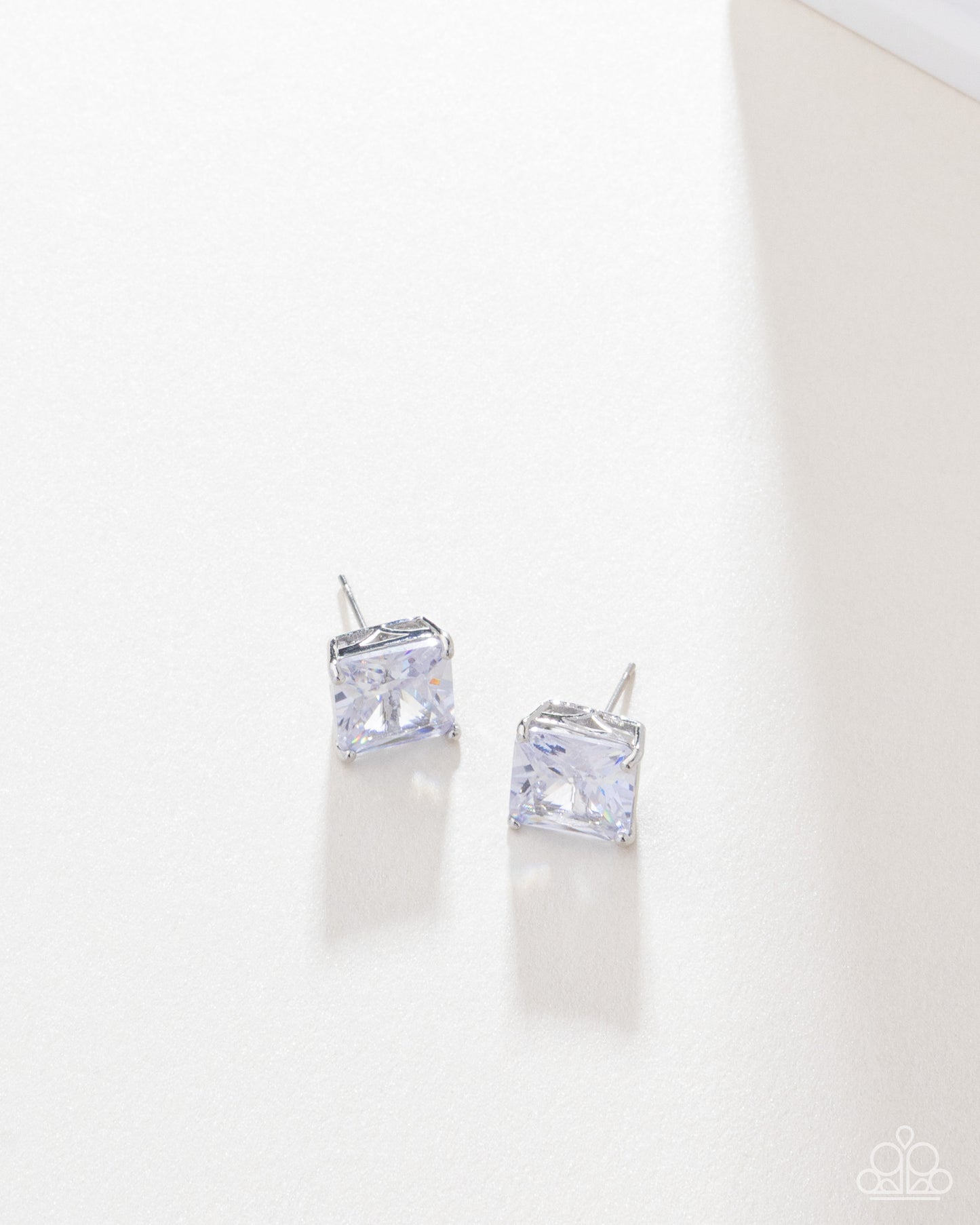 Glow Time - White Princess Cut Gem Post Blockbuster Earring Paparazzi