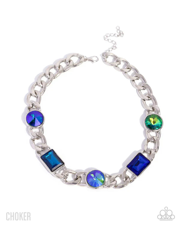 Paparazzi Groundbreaking Glitter - Multi Blue, Green, Iridescent - Choker Necklace Life Of The Party November 2025