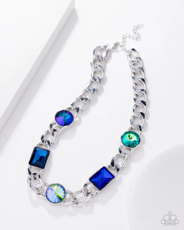 Paparazzi Groundbreaking Glitter - Multi Blue, Green, Iridescent - Choker Necklace Life Of The Party November 2025