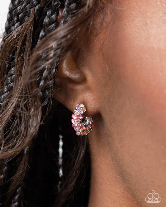 Iridescent Improv Pink Rhinestone 3/4 Inch Hoop Earring Paparazzi E2443
