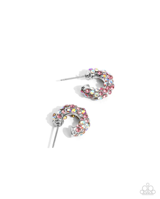 Iridescent Improv Pink Rhinestone 3/4 Inch Hoop Earring Paparazzi E2443
