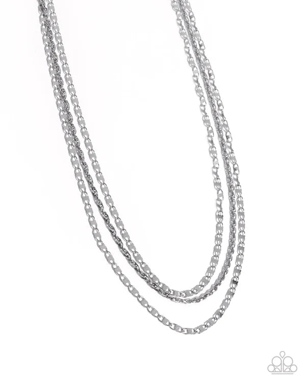 Paparazzi Layered Legend - Silver Layered Chain Stainless Steel Necklace Life Of The Party February 2026 N3903