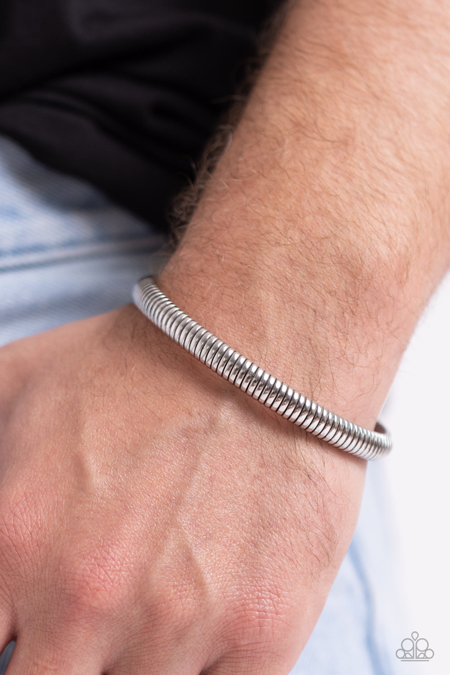 Let It RIB - Silver Ribbed Texture Cuff Urban Bracelet Paparazzi B2047