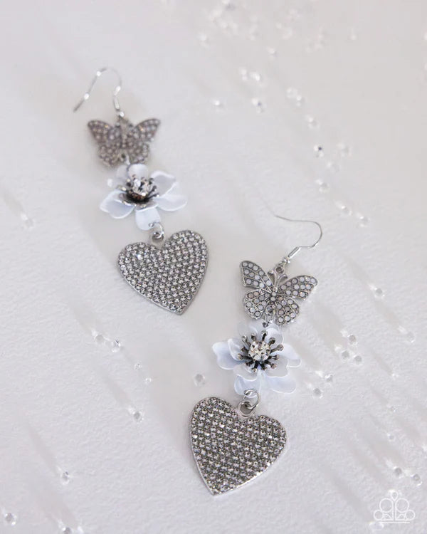 Paparazzi Lighthearted Luminescent White Rhinestone Butterfly Earring Gimme The Glitz 2025 E2254