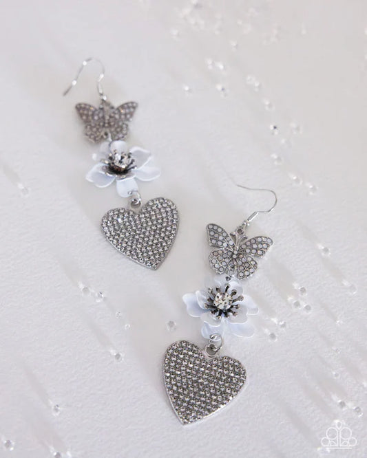 Paparazzi Lighthearted Luminescent White Rhinestone Butterfly Earring Gimme The Glitz 2025 E2254