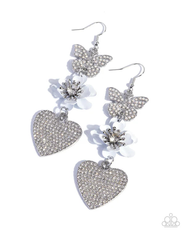Paparazzi Lighthearted Luminescent White Rhinestone Butterfly Earring Gimme The Glitz 2025 E2254