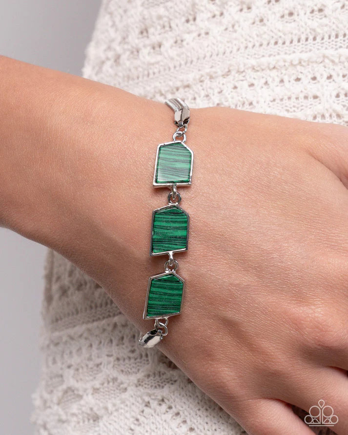 Lined Leisure Green Striped Stone Bracelet Paparazzi B1739