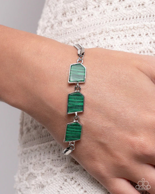 Lined Leisure Green Striped Stone Bracelet Paparazzi B1739