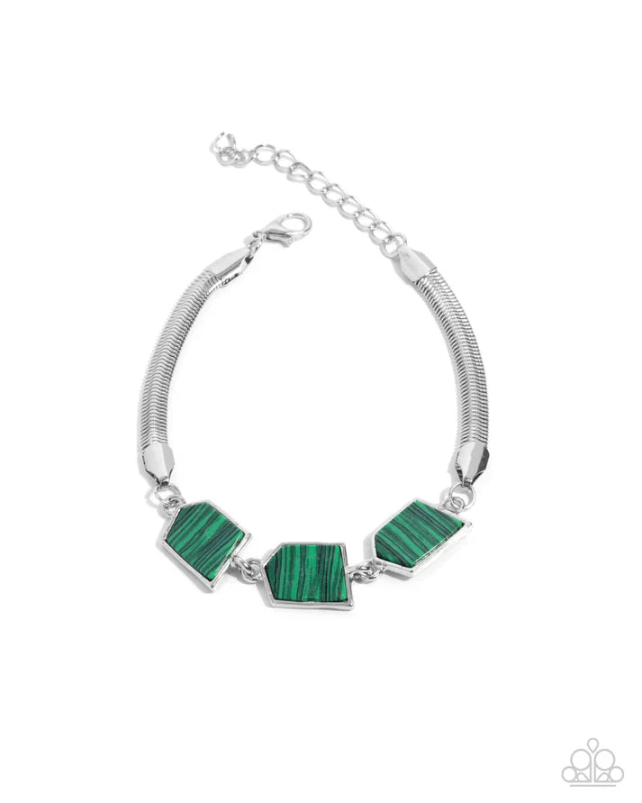 Lined Leisure Green Striped Stone Bracelet Paparazzi B1739