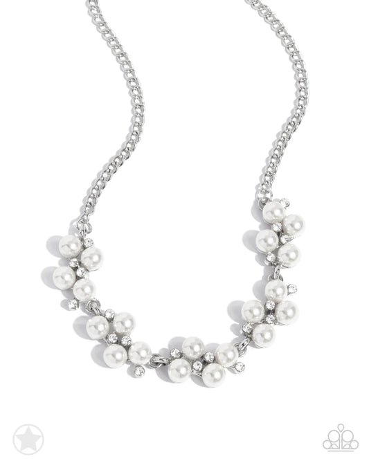 Love Story White Pearl & Rhinestone Blockbuster Necklace Paparazzi N0285