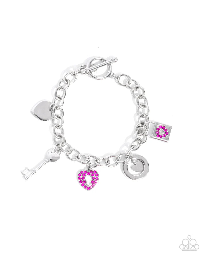 Momentary Balance Pink Rhinestone Heart Bracelet Paparazzi B1817