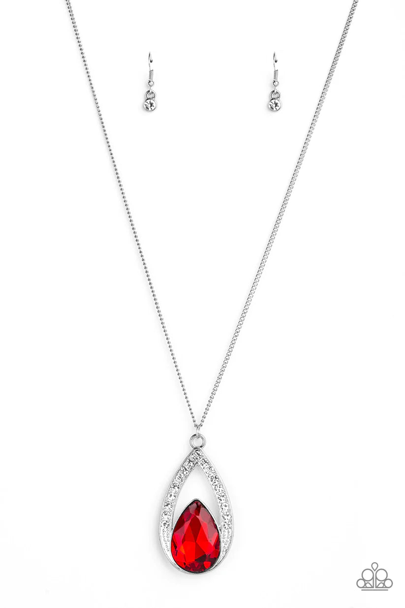 Notorious Noble Red Samba Teardrop Gem Pendant Necklace Paparazzi N2120