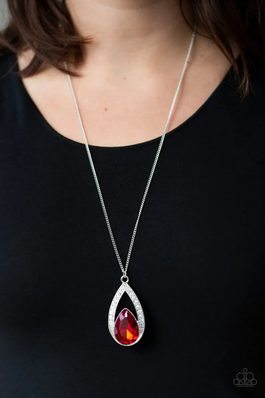 Notorious Noble Red Samba Teardrop Gem Pendant Necklace Paparazzi N2120