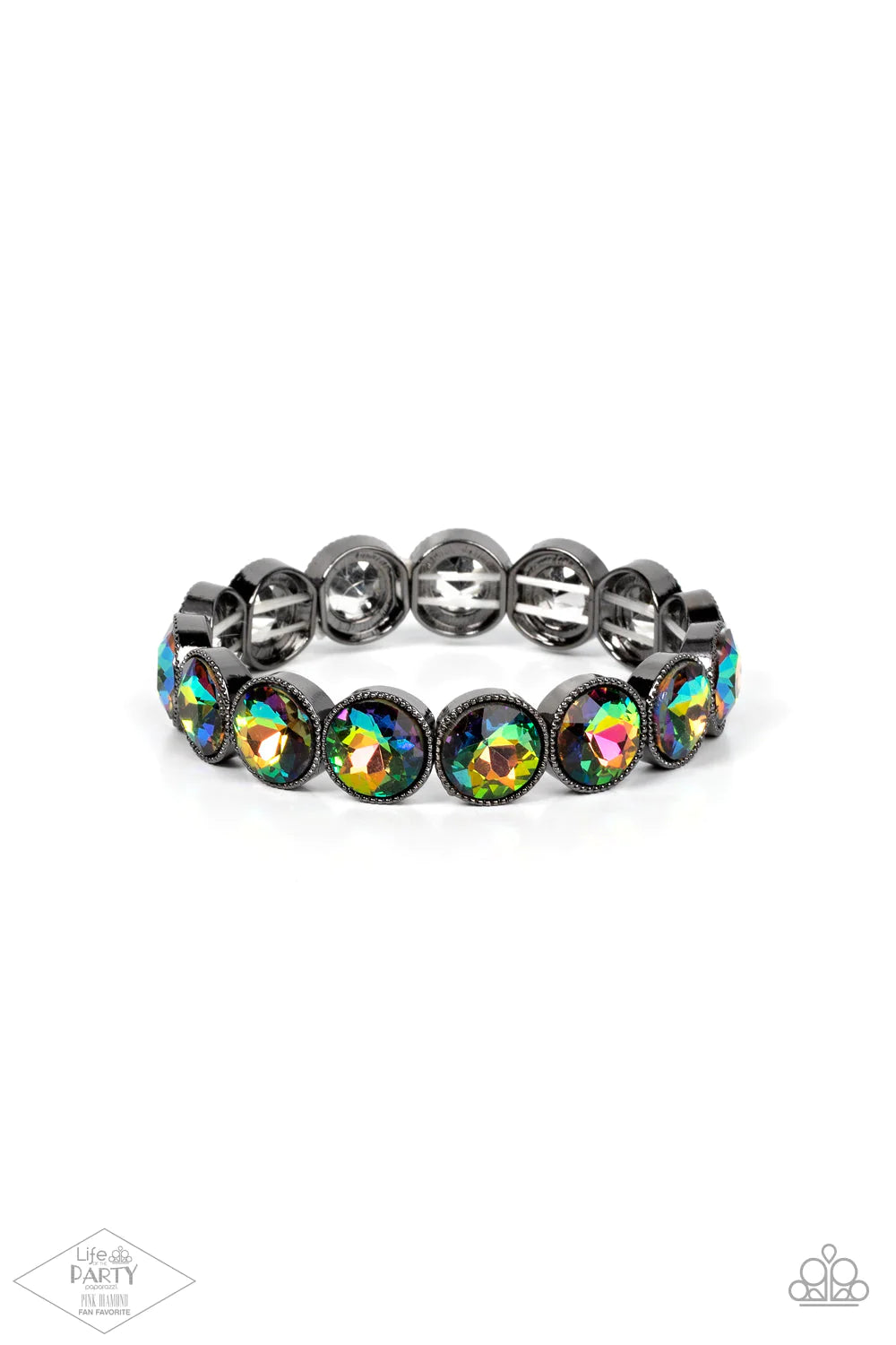 Number One Knockout Multi Oil Spill Gunmetal Stretch Bracelet Life Of The Party Pink Diamond Paparazzi B 1388