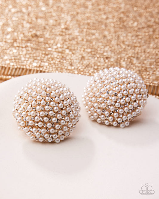 Paparazzi Overwhelming Opulence - Gold White Pearl Post Earrings Life Of The Party February 2026 E3334