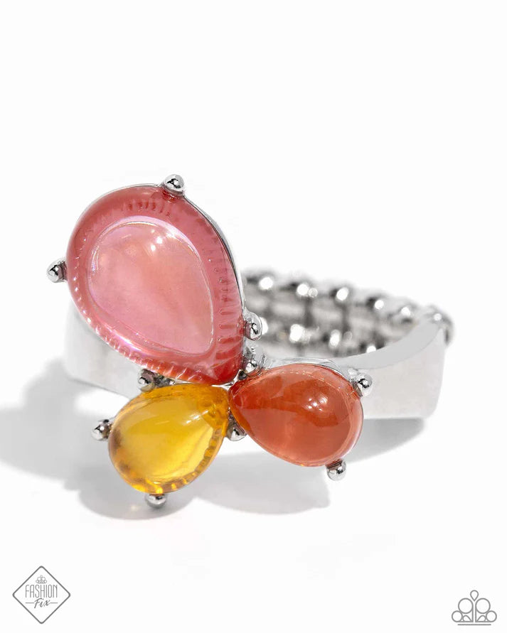 Reflective Ranking Pink, Orange, Yellow Teardrop Ring Fashion Fix April 2024 Paparazzi R0715