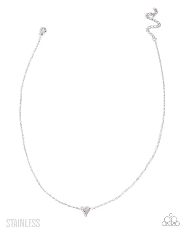 Paparazzi Romantic Reminder Silver Stainless Steel Dainty Heart Necklace 2026 Convention Exclusive