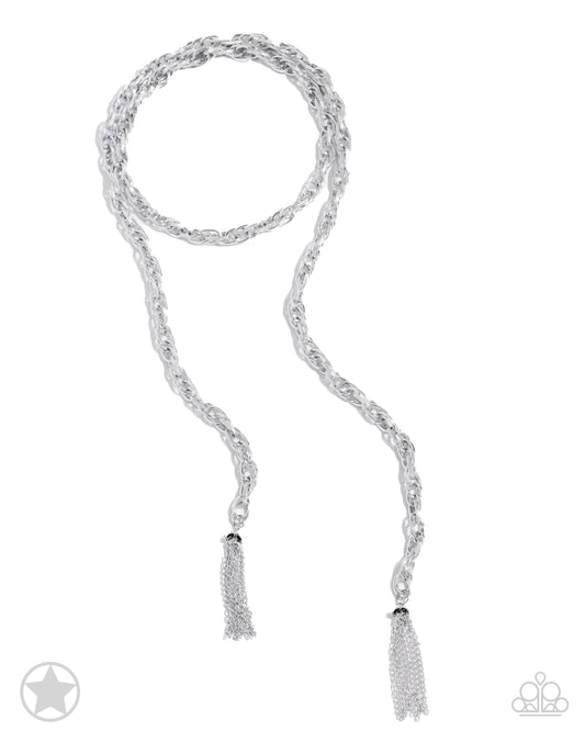 Scarfed For Attention Silver Chain Scarf Blockbuster Necklace Paparazzi N0664