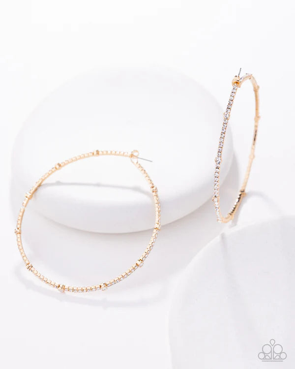Paparazzi Sensational Squares - Gold & White Rhinestone Hoop Earring Life Of The Party November 2025