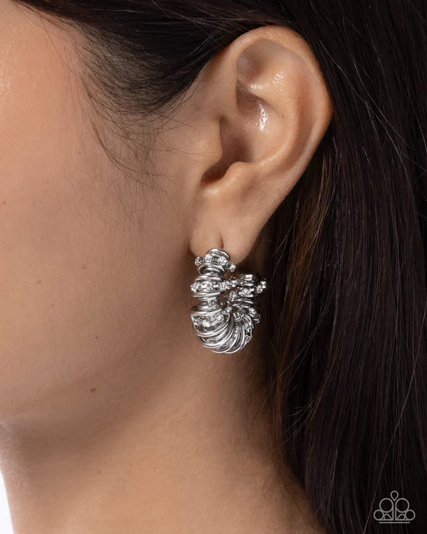 Paparazzi Serrated Sophistication White Hoop Earring Gimme The Glitz 2026 #10 E3361
