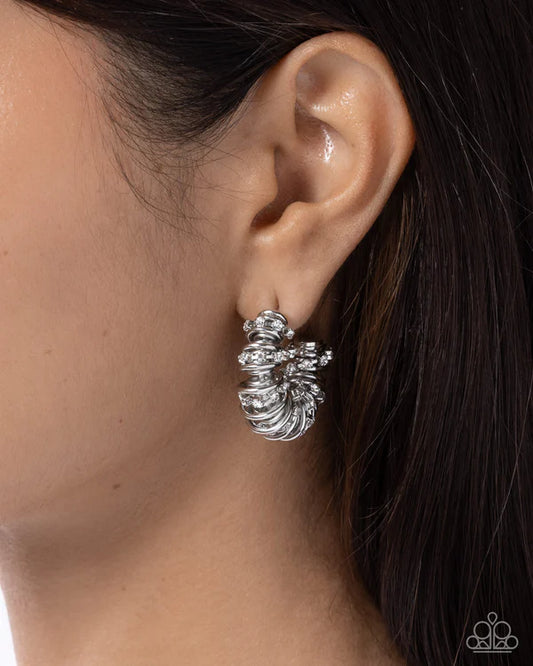 Paparazzi Serrated Sophistication White Hoop Earring Gimme The Glitz 2026 #10 E3361