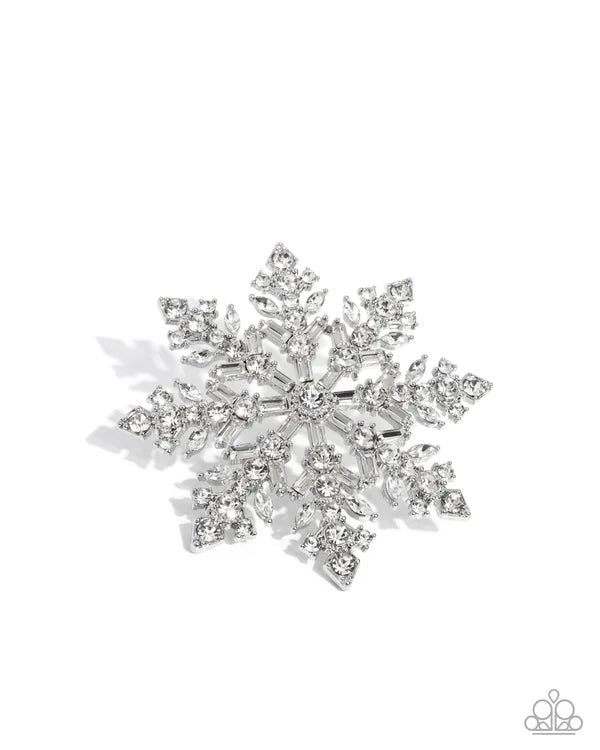 Paparazzi Snowflake Solstice - White Snowflake Lapel Pin Brooch Life Of The Party November 2025