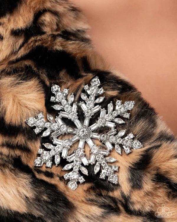 Paparazzi Snowflake Solstice - White Snowflake Lapel Pin Brooch Life Of The Party November 2025
