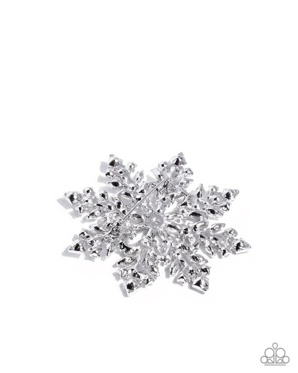 Paparazzi Snowflake Solstice - White Snowflake Lapel Pin Brooch Life Of The Party November 2025