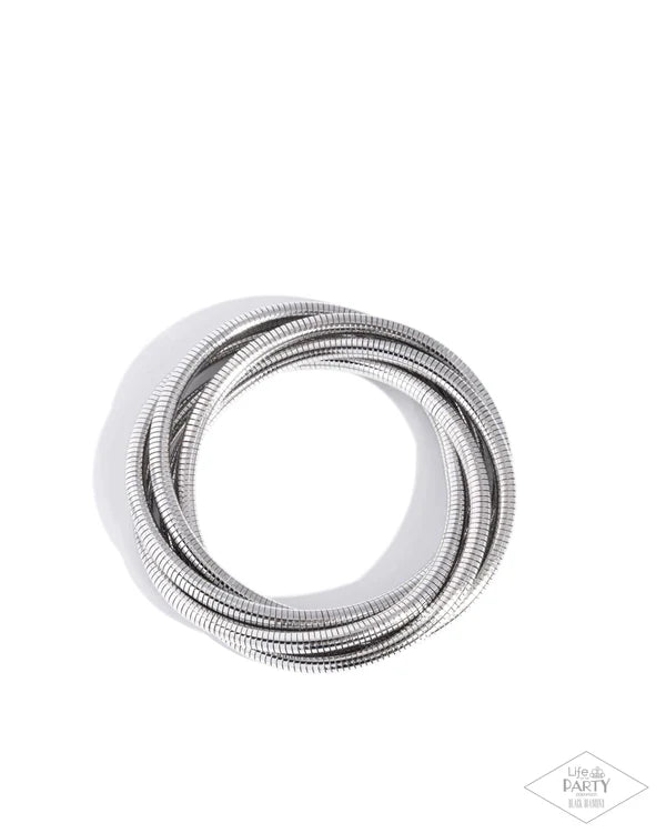 Paparazzi Stacked Severity Silver Twisted Together Snake Chain Stretch Bracelets Life Of The Party Black Diamond B2620