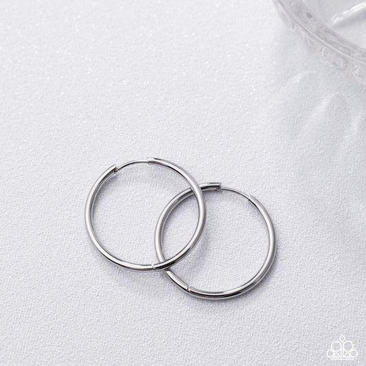 Surmounting Sheen Silver Stainless Steel Hoop Earring Life Of The Party October 2025 Paparazzi