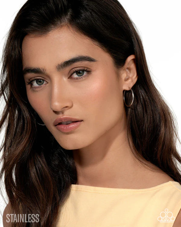 Surmounting Sheen Silver Stainless Steel Hoop Earring Life Of The Party October 2025 Paparazzi