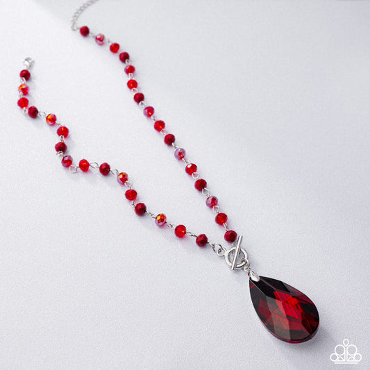 Teardrop Tale - Red Teardrop Necklace Life Of The Party October 2025 Paparazzi