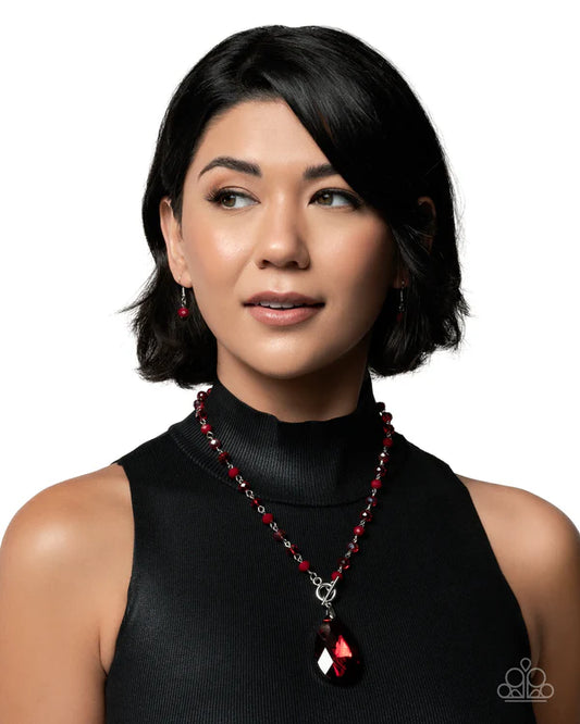Teardrop Tale - Red Teardrop Necklace Life Of The Party October 2025 Paparazzi