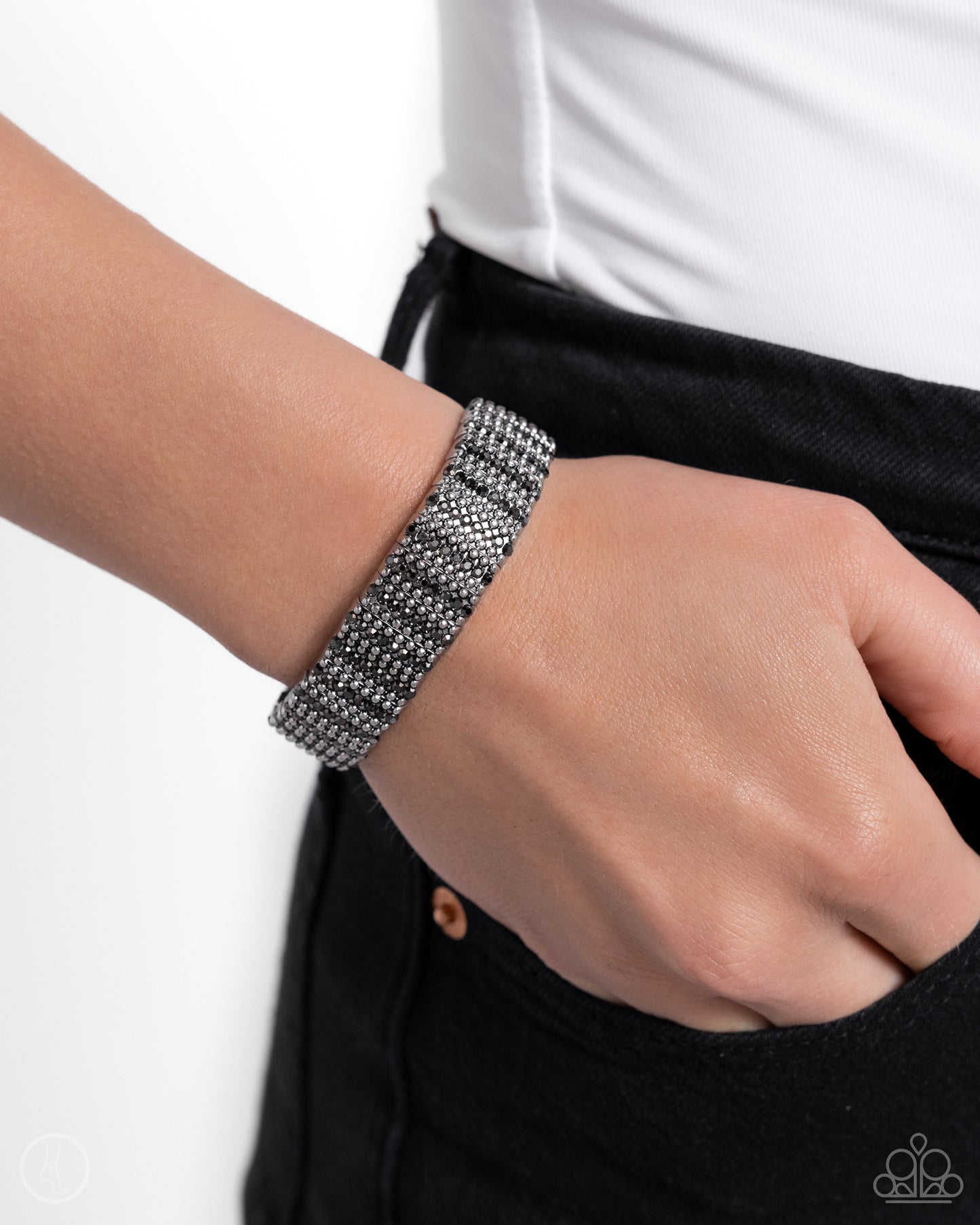 Paparazzi The GRIT Factor - Silver Stud Hematite Rhinestone Stretch Bracelet